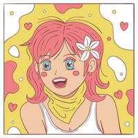 schattig gelukkig roze haar- meisje illustratie vector