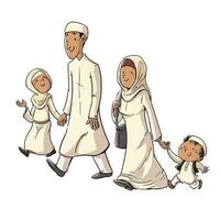 gelukkig traditioneel moslim familie wandelen, kinderen illustratie vector