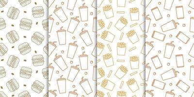 snel voedsel hamburger, zacht drankje, Frans Patat naadloos patroon vector verzameling