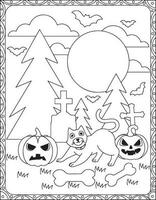 halloween kleur pagina's, halloween kat kleur Pagina's voor kinderen, halloween illustratie, halloween vector, zwart en wit, kat illustratie vector