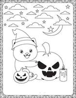 halloween kleur pagina's, halloween kat kleur Pagina's voor kinderen, halloween illustratie, halloween vector, zwart en wit, kat illustratie vector