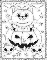 halloween kleur pagina's, halloween kat kleur Pagina's voor kinderen, halloween illustratie, halloween vector, zwart en wit, kat illustratie vector