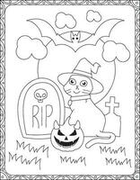 halloween kleur pagina's, halloween kat kleur Pagina's voor kinderen, halloween illustratie, halloween vector, zwart en wit, kat illustratie vector