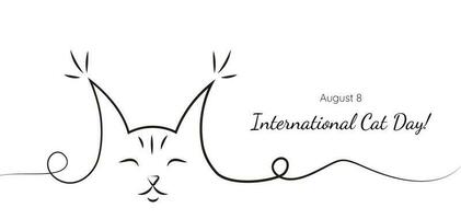 Internationale kat dag banier met lijn kunst kat Aan een wit achtergrond, kat dag ansichtkaart, uitnodiging, viering van augustus 8. vector