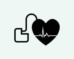 pacemaker icoon kunstmatig hart hart- tempo maker pulse zwart wit silhouet symbool icoon teken grafisch clip art artwork illustratie pictogram vector