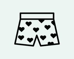 hart vormig polka dots boksers icoon. zwart mannetje onderbroek shorts broek romp schets lijn teken symbool artwork grafisch illustratie clip art vector