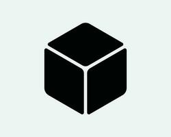 3d kubus icoon. plein doos geometrie meetkundig vorm blok steen veelhoek voorwerp zwart teken symbool artwork grafisch illustratie clip art vector cricut