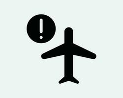 vliegtuig lucht vlak vliegtuig fout probleem kwestie waarschuwing merk op vertraging laat zwart en wit icoon teken symbool vector artwork clip art illustratie