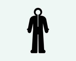 Hazmat pak veiligheid vol lichaam medisch bescherming kleding zwart wit silhouet teken symbool icoon clip art grafisch artwork pictogram illustratie vector