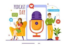 Internationale podcast dag vector illustratie Aan september 30 met omroep studio gereedschap naar evenement livestream in tekenfilm hand- getrokken Sjablonen