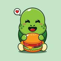 schattig schildpad met hamburger tekenfilm vector illustratie.