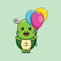 schattig schildpad met ballon tekenfilm vector illustratie.