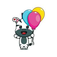 schattig zebra met ballon tekenfilm vector illustratie.