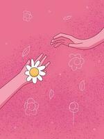hand- geeft een wild bloem met liefde. romantiek, gevoelens vector illustratie