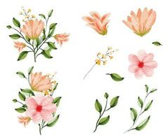 waterverf schilderij wilde bloemen Afdeling boeket met magnolia, hibiscus en bladeren vector