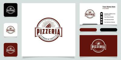 pizza restaurant ontwerp logo. symbolen voor voedsel en drinken met bedrijf kaart ontwerp premie vector