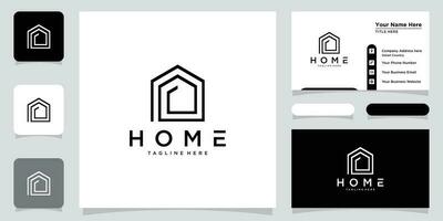 huis logo ontwerp. echt landgoed, bouw, architectuur en gebouw logos met bedrijf kaart ontwerp premie vector