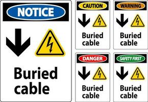 Gevaar teken begraven kabel met naar beneden pijl en elektrisch schok symbool vector