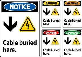 Gevaar teken kabel begraven hier. met naar beneden pijl en elektrisch schok symbool vector
