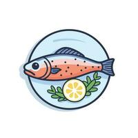 vector van een vlak icoon vector van een vis Aan een bord met citroen plakjes