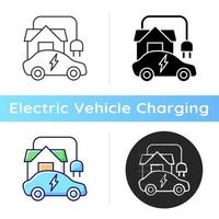 home ev oplaadpunt icoon. thuis tanken van een elektronisch voertuig. handige plek om elektromobiel op te laden. natuurlijke brandstof. lineaire zwarte en rgb-kleurstijlen. geïsoleerde vectorillustraties vector