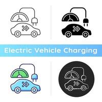 niveau 2 opladerpictogram. verschillende soorten oplaadconnectoren. elektromobiel van brandstof voorzien met natuurlijke brandstof. elektriciteit voor auto. lineaire zwarte en rgb-kleurstijlen. geïsoleerde vectorillustraties vector