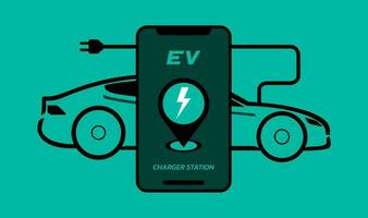 elektrisch auto opladen station punt toepassing Aan mobiel, elektrisch voertuig opladen, vecter illustratie. vector