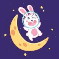 tekenfilm gelukkig konijn in maan vector