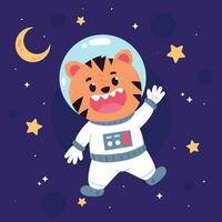 tekenfilm schattig tijger astronaut vector