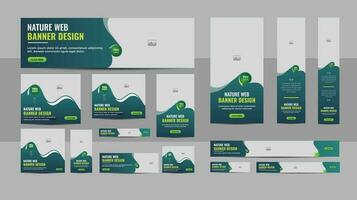 natuur web banier ontwerp web sjabloon set, hoofd web spandoek. modern helling groen Hoes hoofd achtergrond voor website ontwerp, sociaal media Hoes advertenties banier, folder, uitnodiging kaart vector