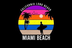 t-shirt california long beach miami beach kleur geel en oranje paars vector