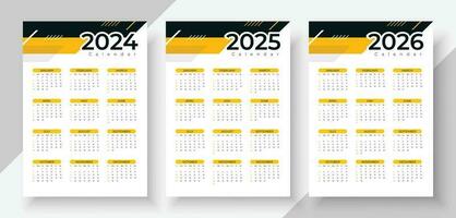 gemakkelijk kalender reeks voor 2024, 2025, 2026 jaar. gemakkelijk bewerkbare vector kalender. week begint zondag