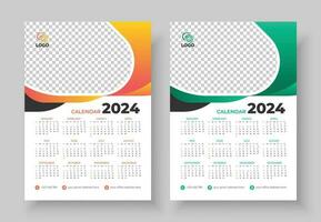 muur kalender 2024 sjabloon ontwerp. een bladzijde kalender. 12 maanden kalender. week begint Aan zondag vector