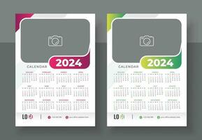 modern muur kalender ontwerp 2024. afdrukken klaar een bladzijde muur kalender sjabloon ontwerp voor 2024. week begint Aan zondag vector