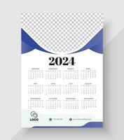 muur kalender 2024 sjabloon ontwerp. afdrukken klaar een bladzijde muur kalender sjabloon ontwerp voor 2024. week begint Aan zondag vector