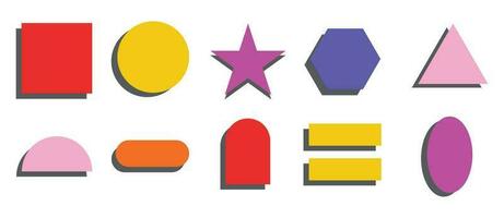 reeks van kleurrijk eenvoudig vormen meetkundig icoon symbool omvatten cirkel, vierkant, driehoek, rechthoek, zeshoek, ster, en andere elementen. vector illustratie