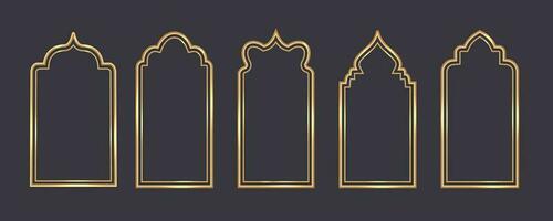 Ramadan venster kader vormen. Islamitisch gouden bogen. moslim moskee elementen van architectuur met ornament. Turks poorten en deuren set. vector