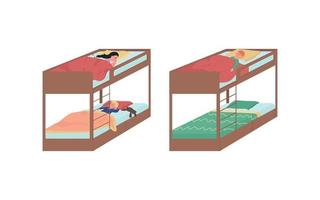 kinderen slapen op stapelbedden egale kleur vector gezichtsloze tekenset