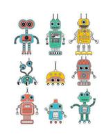 set van schattige vintage robots. circuit pictogrammen. vector