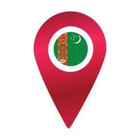 bestemming pin icoon met turkmenistan vlag.locatie rood kaart markeerstift vector