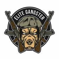 de elite gangster insigne ontwerp met pitbull hoofd tekening vector