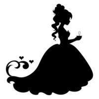 schattig prinses zwart silhouet vector