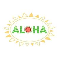 tropisch afdrukken voor t-shirt met belettering aloha en watermeloen schattig fruit Aan de wit achtergrond in geel kader. typografisch ontwerp kunstwerk. vector