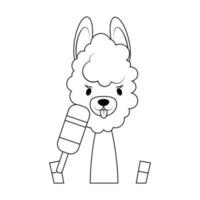 pluizig alpaca hoofd met ijs room kleur bladzijde vector