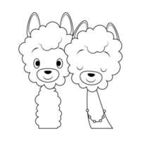 twee schattig pluizig alpaca's kleur bladzijde vector