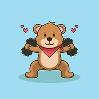 schattig beer dier hijs- halter, Sportschool training icoon, schattig sticker, tekenfilm stijl vector