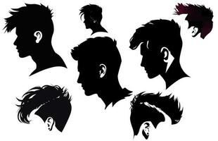 ondersnijding jongens haar- stijl silhouet, modieus elegant Mens haren, gezet van mannen haar- stijlen en haar- bezuinigingen, vector