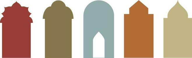 reeks van gekleurde en wit silhouetten van Islamitisch windows.arab kader set.ramadan kareem simbol icoon. vector