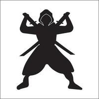 Sluipmoordenaar Ninja silhouet illustratie ontwerp Holding twee katana's. geschikt voor logo's, pictogrammen, t-shirt ontwerpen, websites, stickers, affiches, advertenties, concepten, insignes. vector