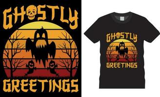 premie vector, spookachtig groeten halloween t-shirt ontwerp vector sjabloon. spookachtig groeten